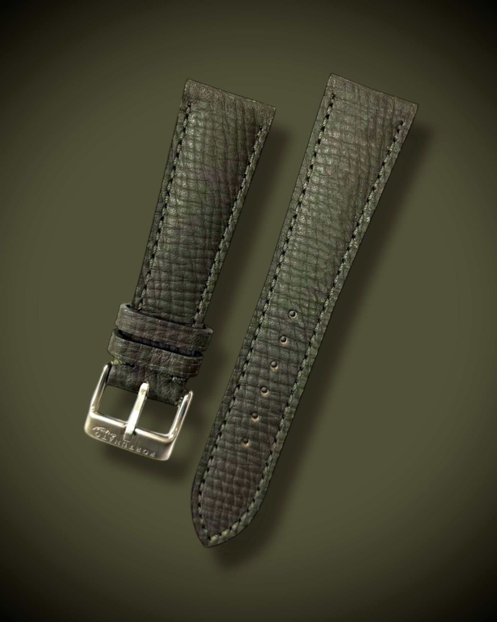 HORWEEN CXL COWHIDE EMBOSSED PATTERN LEATHER DARK GREEN STRAP