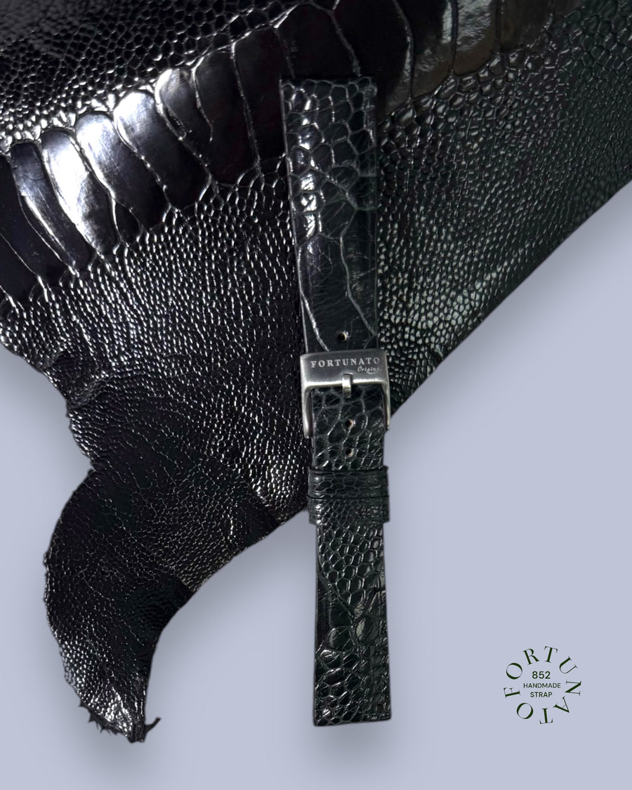 Black Genuine Ostrich Leg Leather Strap